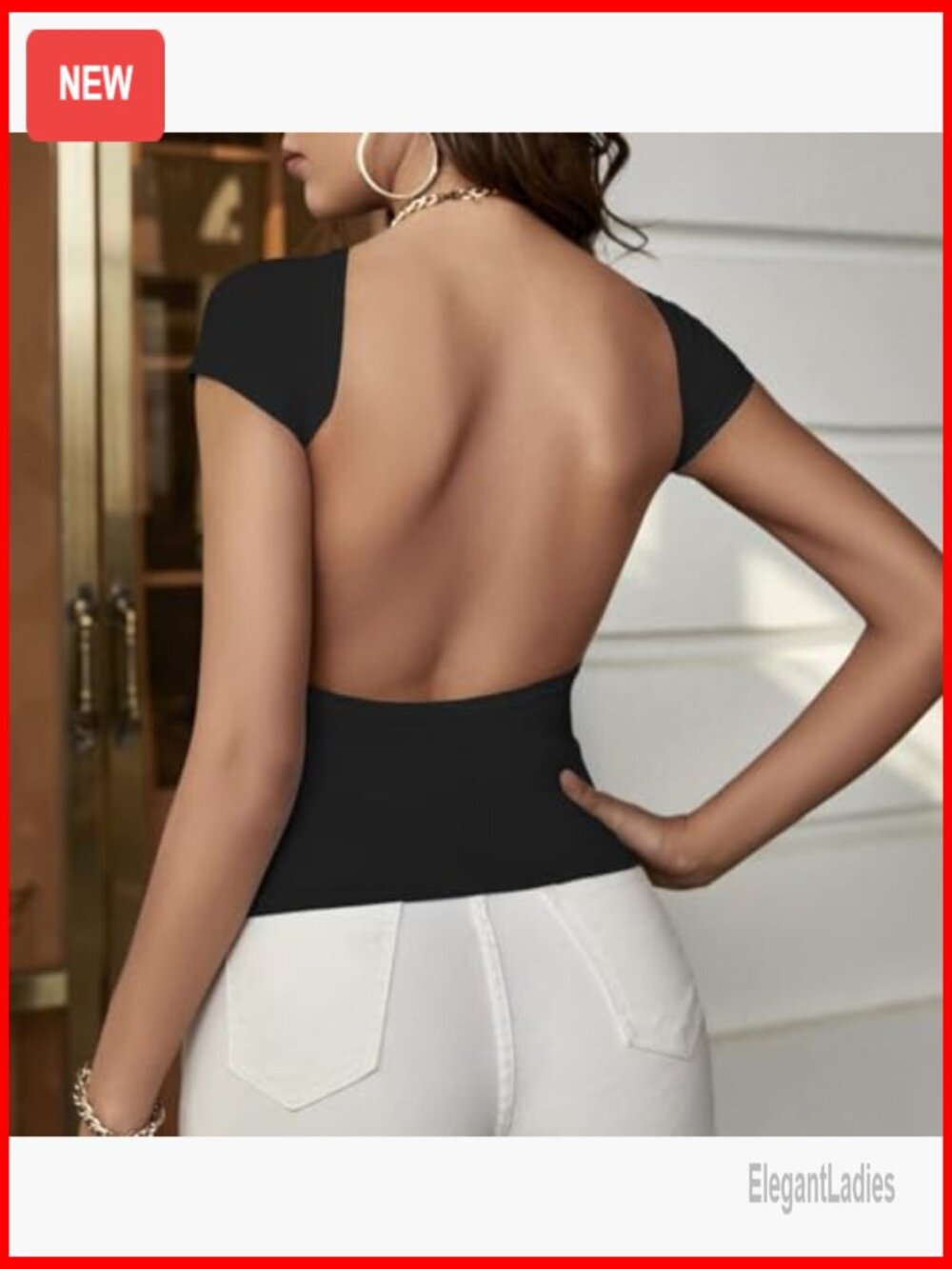 Women's Sexy Backless Y2K Crop Top Crewneck Slim Fit Short Sleeve Summer Tee - Picture 2 of 7